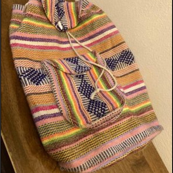EUC Rainbow Woven Backpack Boho Retro - Picture 6 of 7
